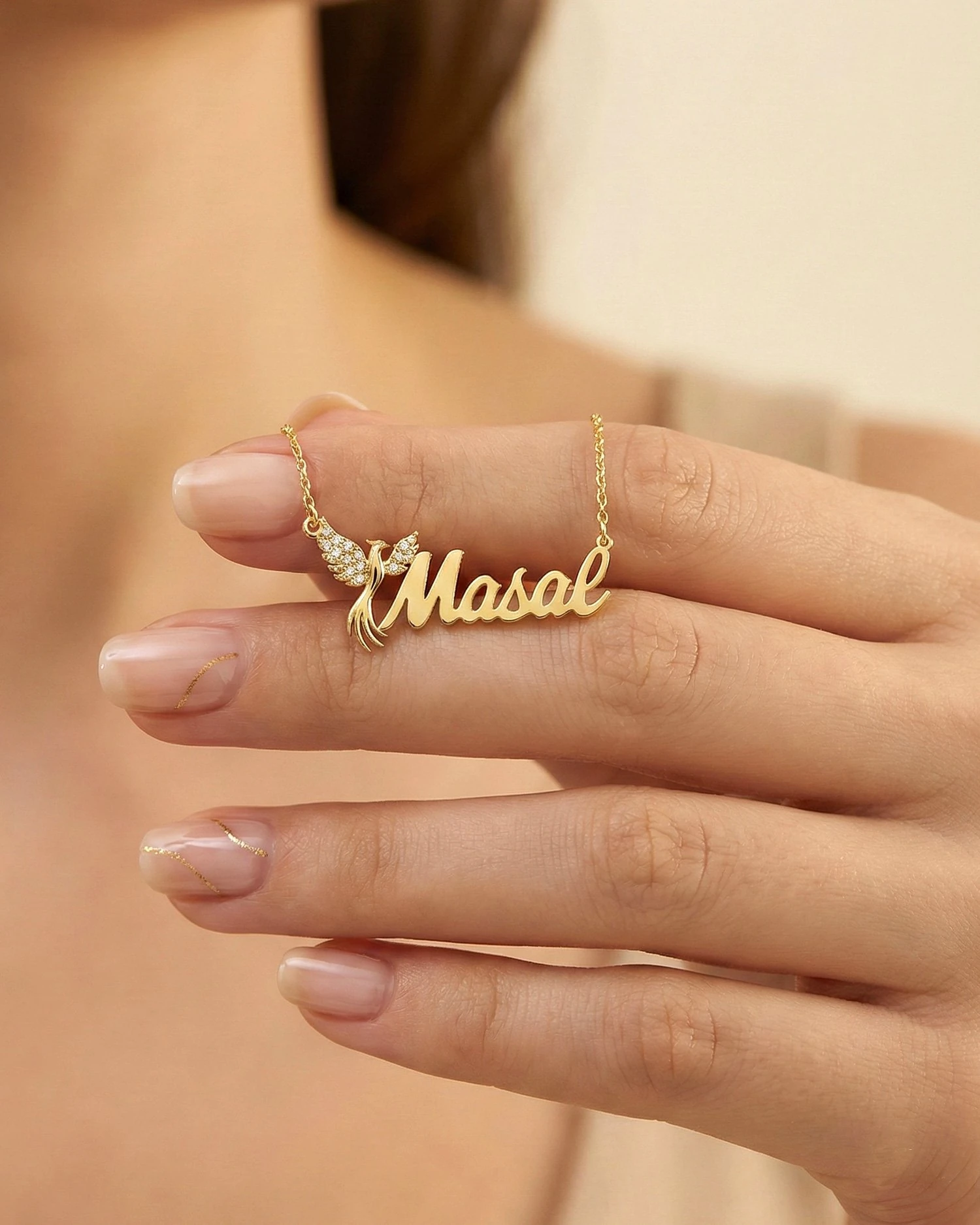 İsimli Anka Kuşu 14 Ayar Altın Kolye