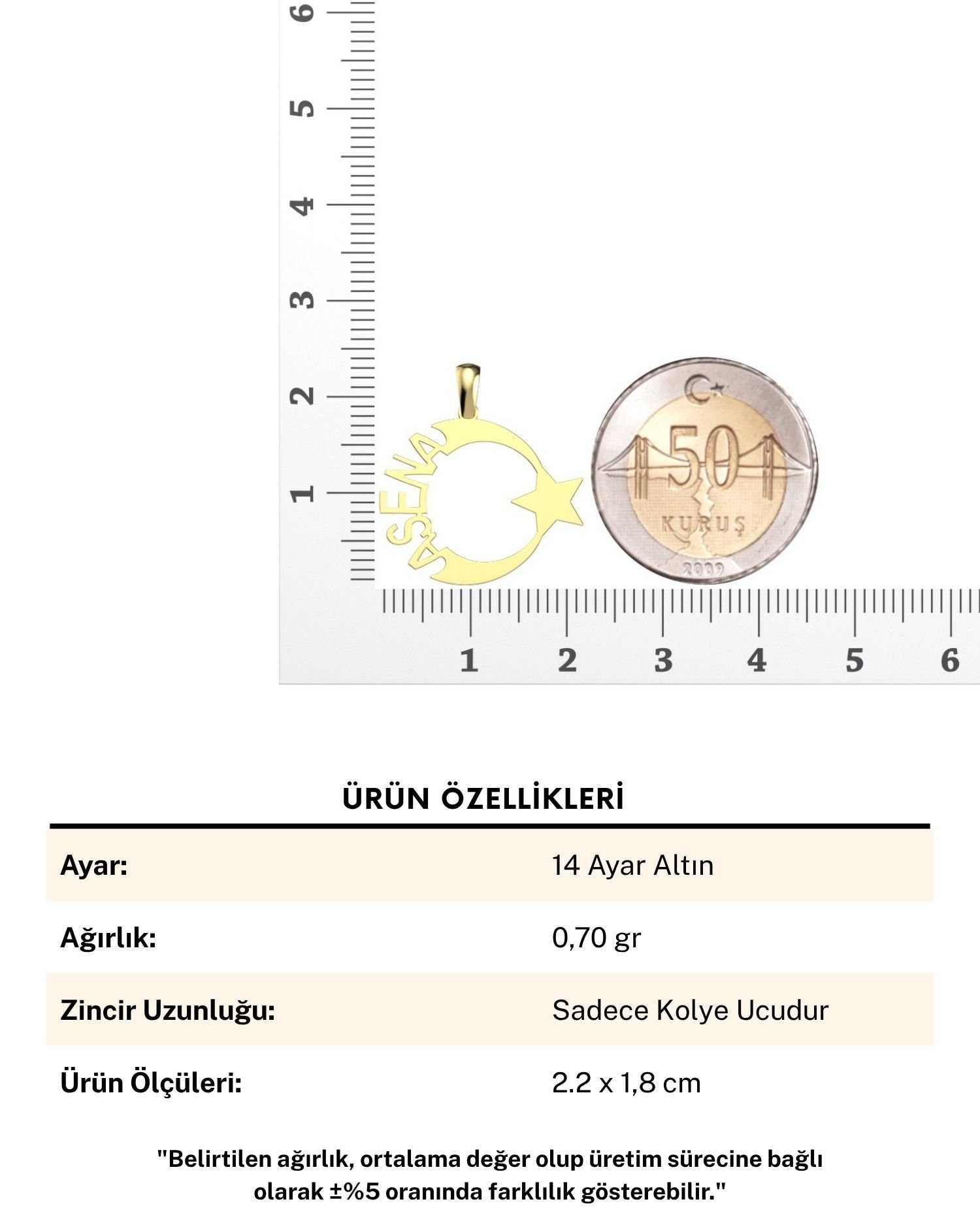 İsimli Ay Yıldız 14 Ayar Altın Kolye Ucu