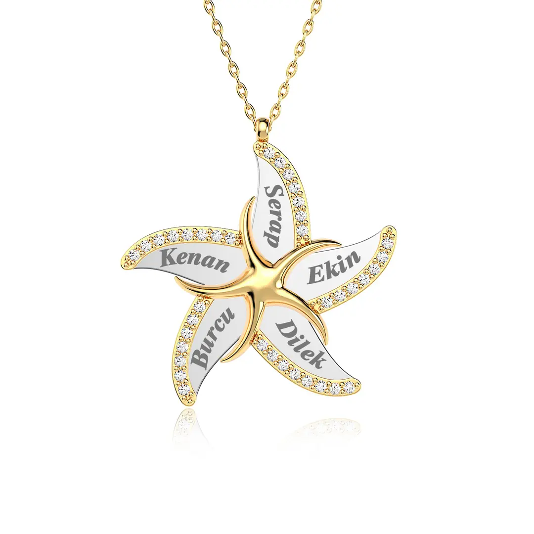 Personalized 5 Personalized Gold Plated Sea Star Silver Necklace