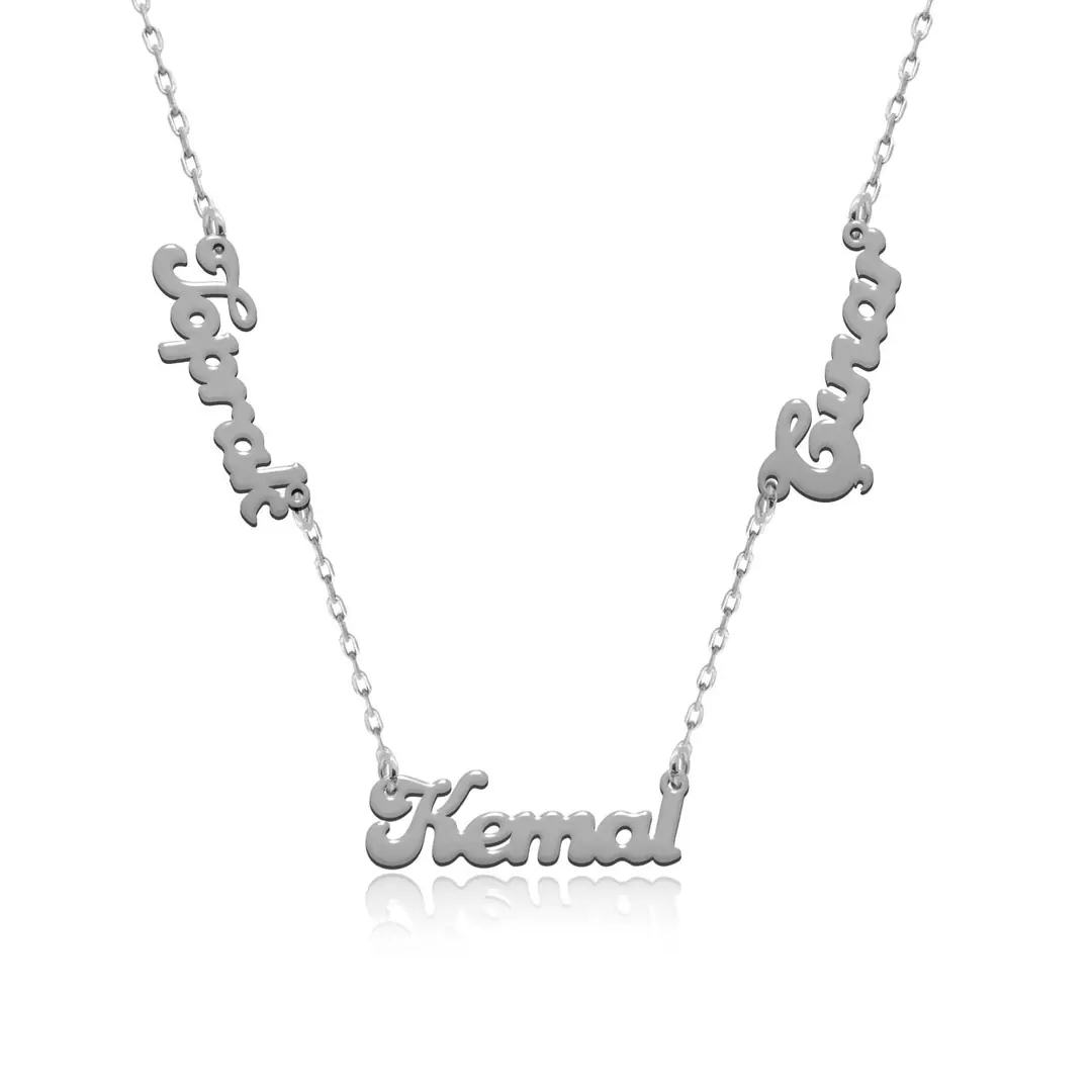 Personalized Three Personalized White Silver Necklace