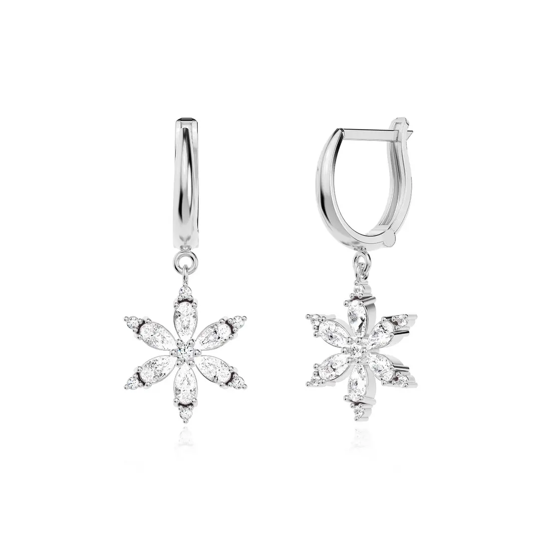 Lotus Flower White Silver Earrings