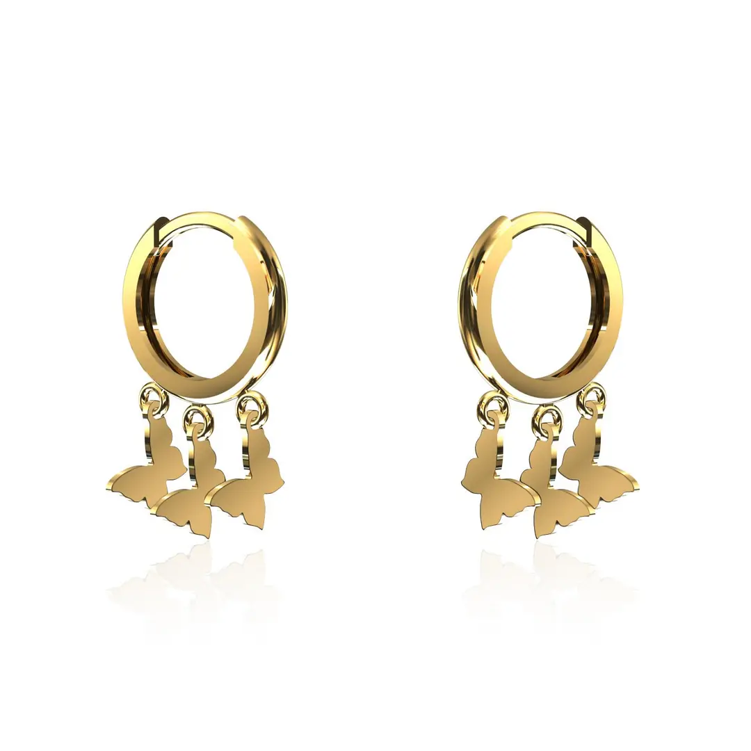 Butterfly Triple Dangle Gold Plated Silver Earrings
