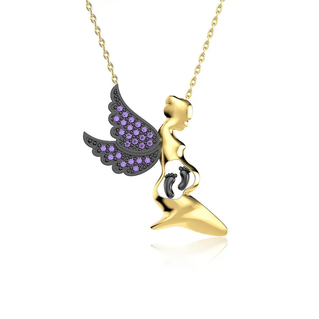 Melek Anne Karnında Ayak İzi Gold Plated Silver Necklace