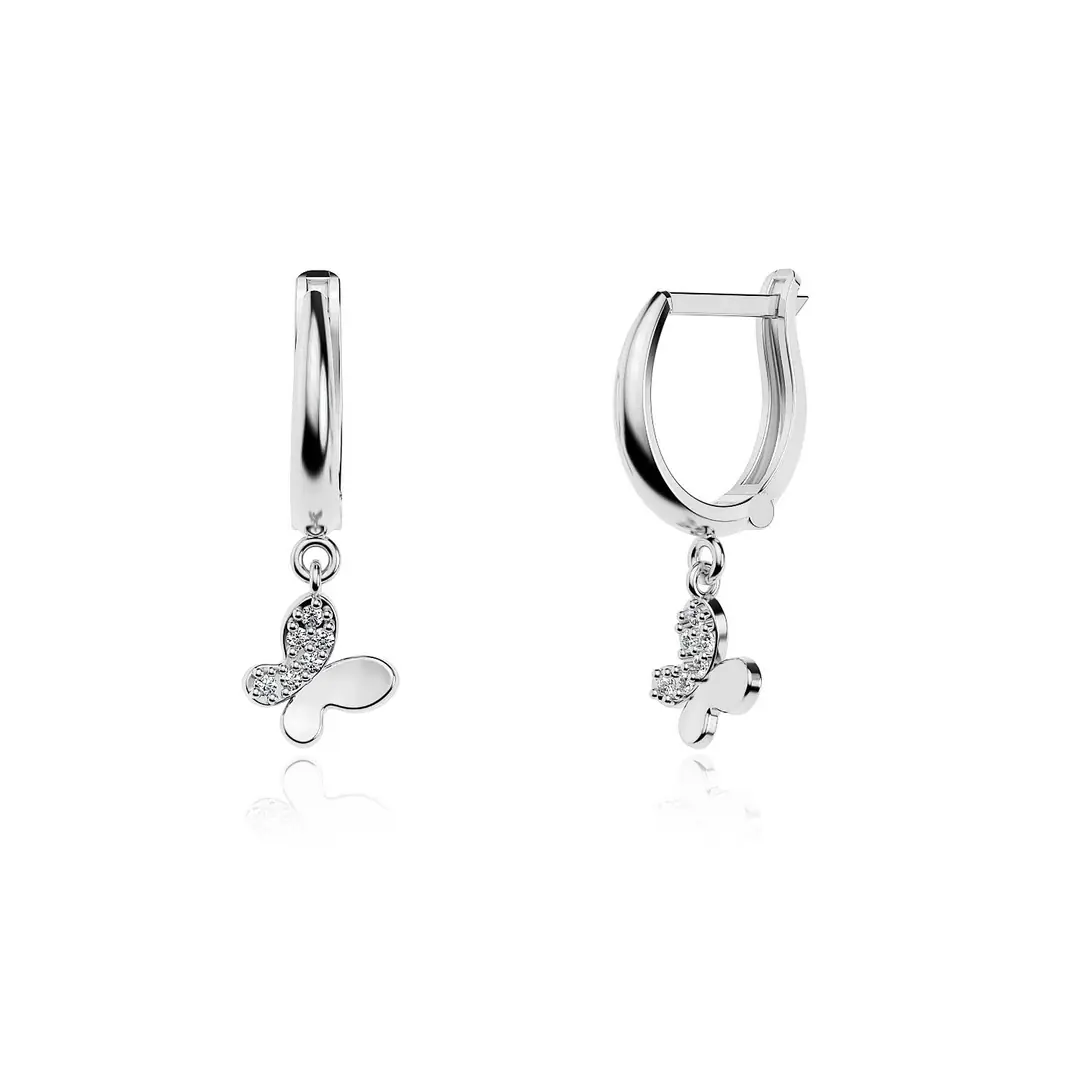 Small Butterfly White Silver Earrings