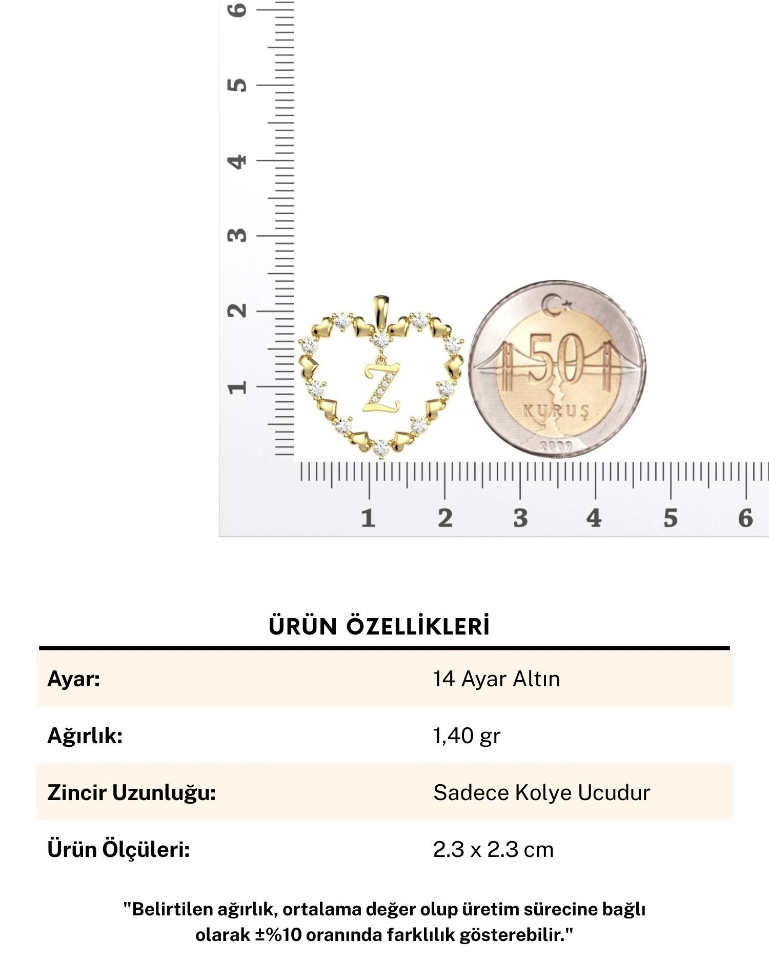Kalbimin Aynası Harfli 14 Ayar Altın Kolye Ucu