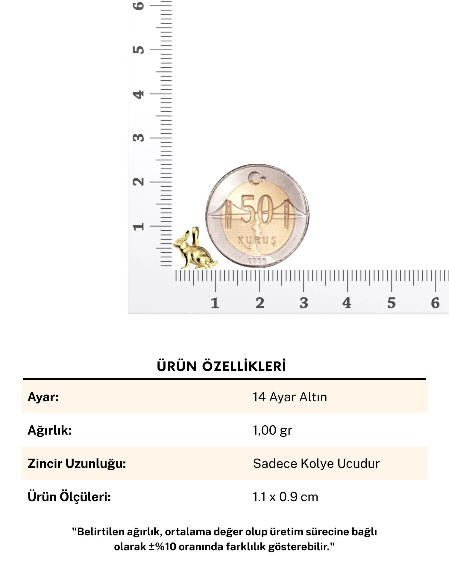 Üç Boyutlu Sade Minik Tavşan 14 Ayar Altın Kolye Ucu