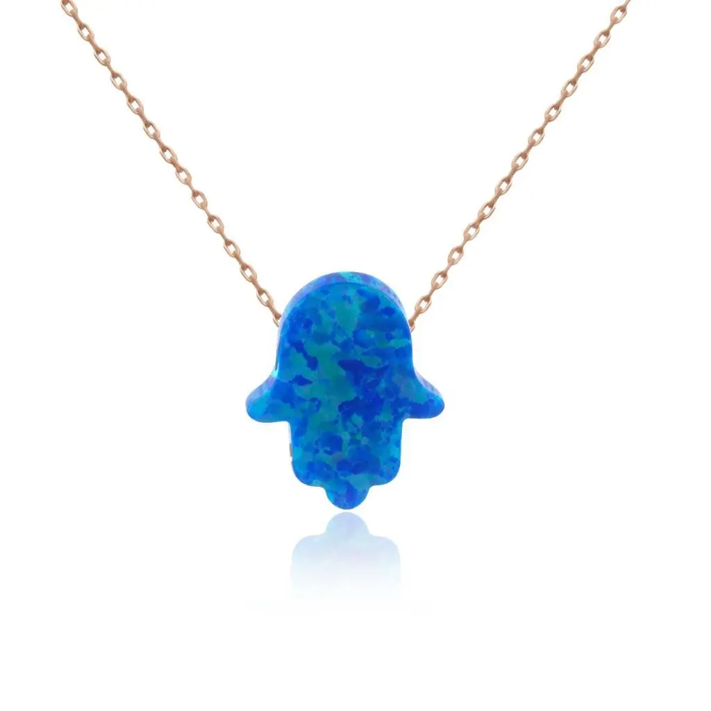 Blue Mother-of-Pearl Stone Fatma Ana Silver Necklace