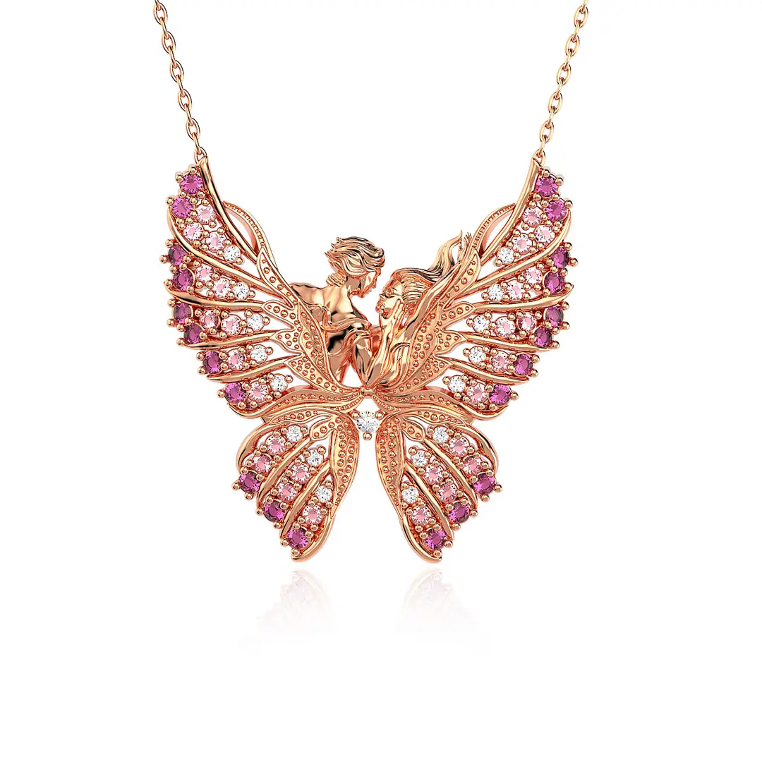 Kelebeğin Rüyası Fuşya Geçişli Rose Silver Necklace