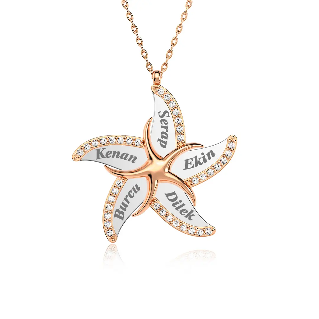 Personalized 5 Personalized Sea Star Rose Silver Necklace