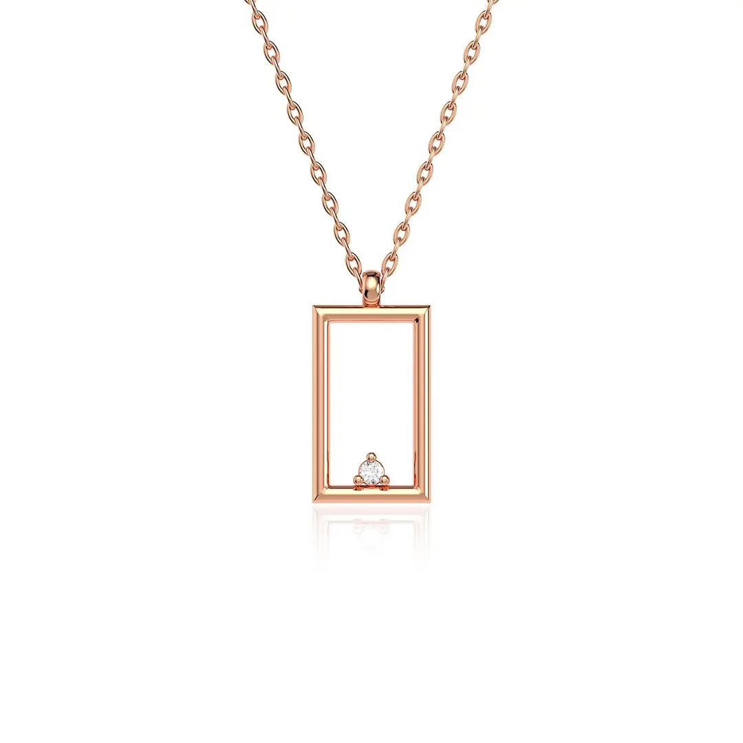 Small Rectangle Frame Rose Silver Necklace