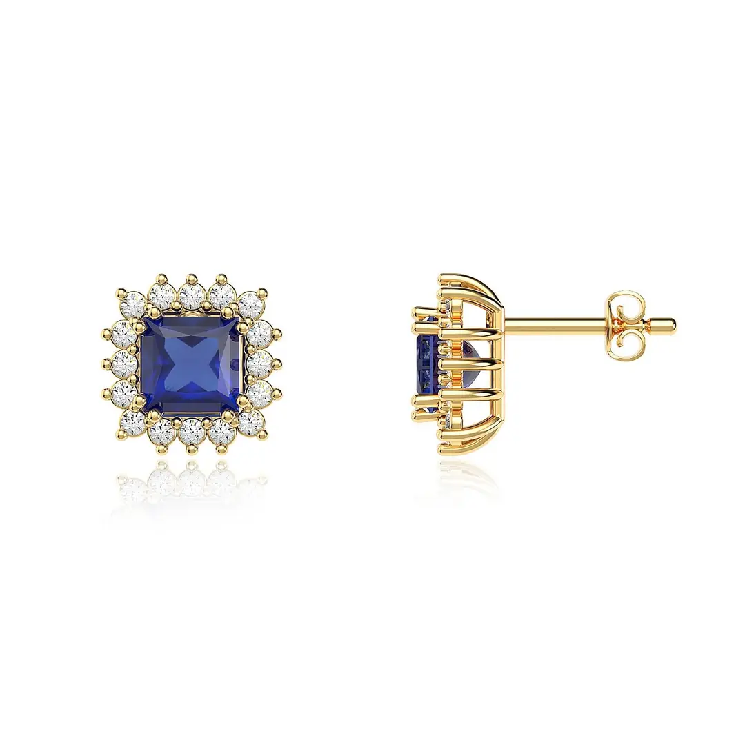 Square Sapphire Stone-set Anturaj Gold Plated Silver Earrings