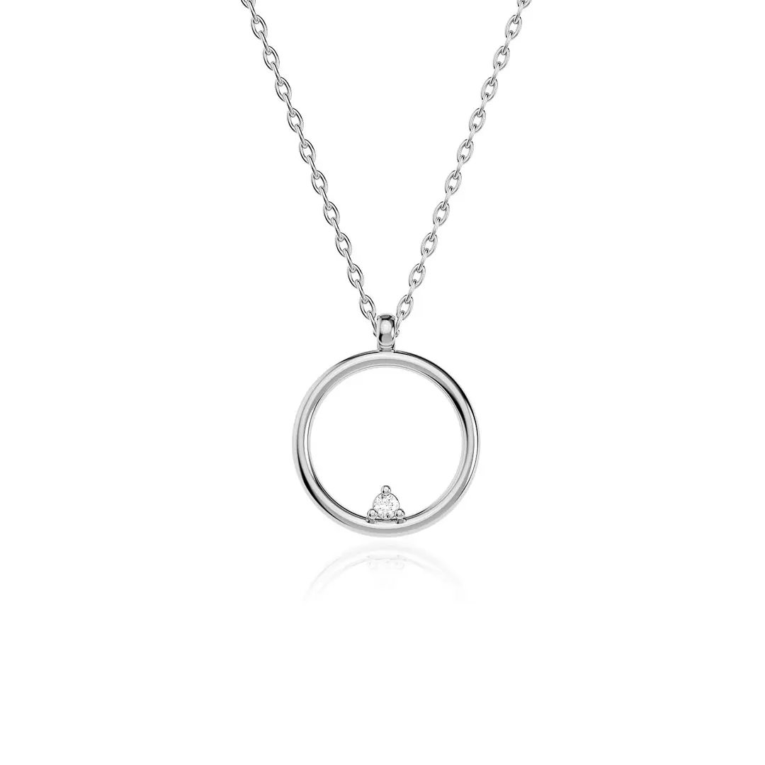 Small Round Frame White Silver Necklace