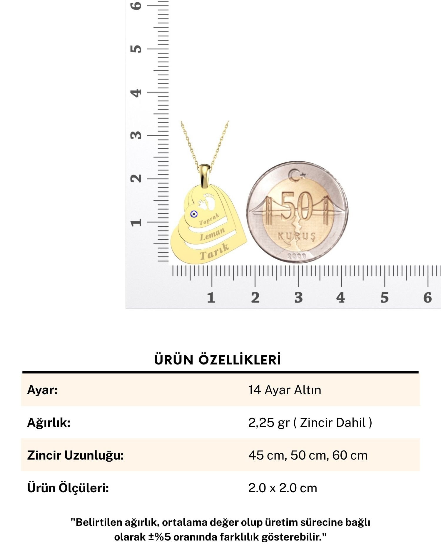 Üçlü İsimli Ayak İzi Kalpler 14 Ayar Altın Kolye