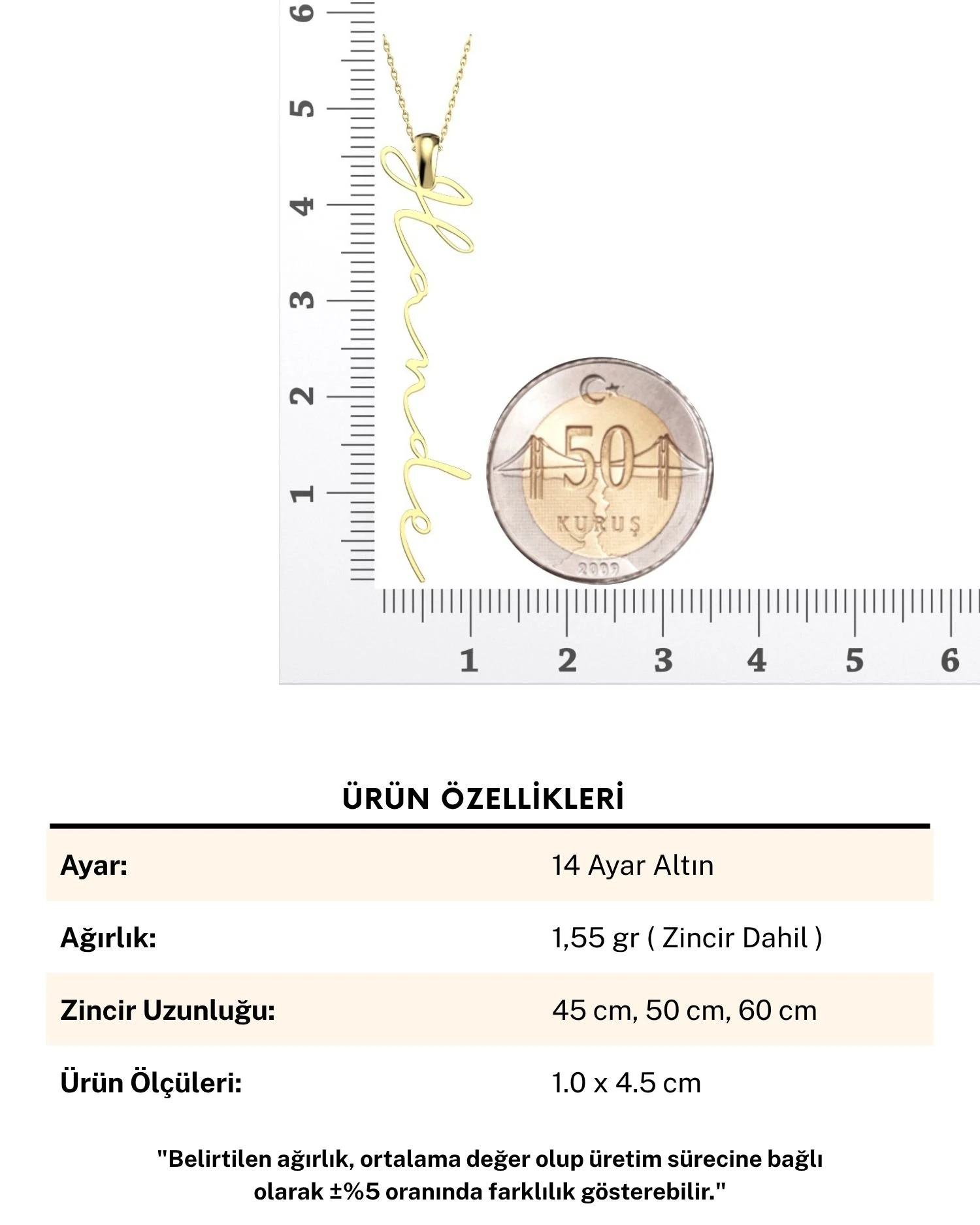 Dik İmza İsimli 14 Ayar Altın Kolye