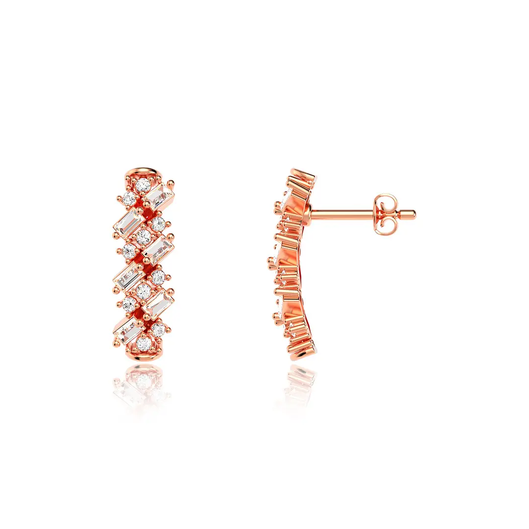 Mixed Baguette Stone-set Rose Silver Earrings