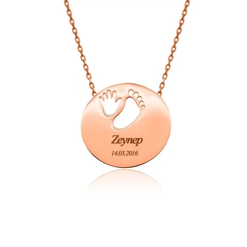 Personalized Rose Baby El Ayak İzi Silver Necklace