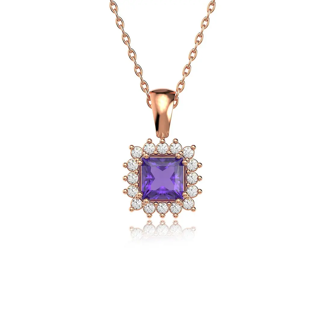 Square Amethyst Stone-set Anturaj Rose Silver Necklace