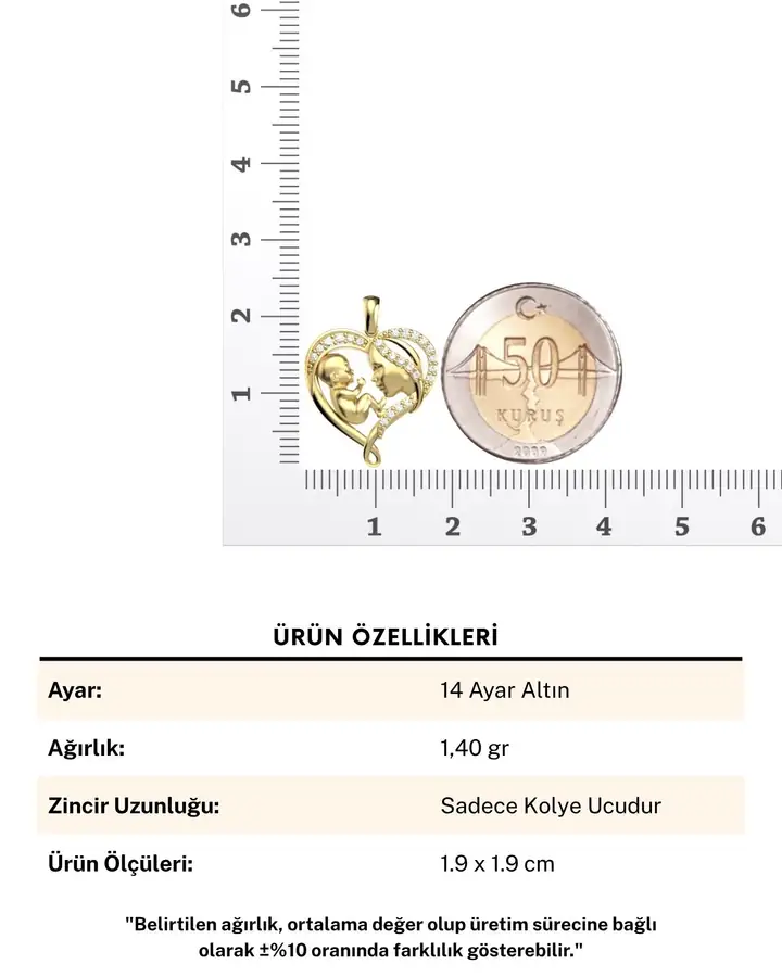 Kalpli Anne Bebek 14 Ayar Altın Kolye Ucu
