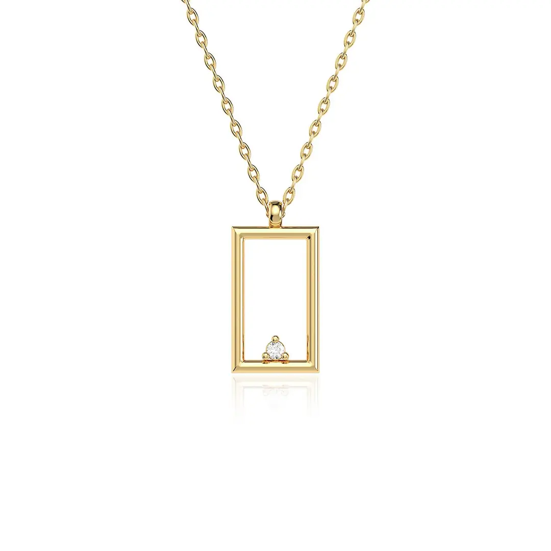 Small Rectangle Frame Gold Plated Silver Necklace