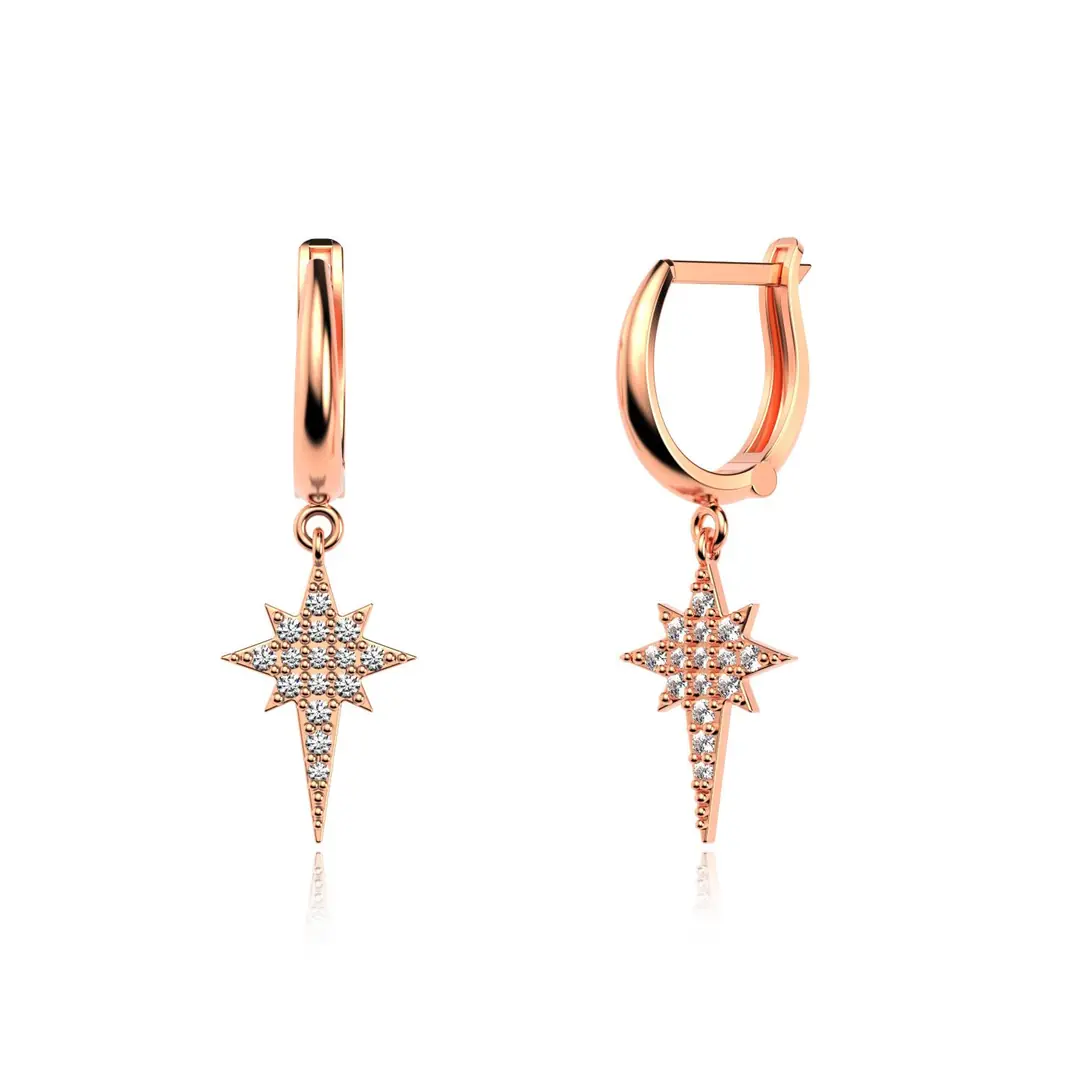 Small Polar Star Rose Silver Earrings