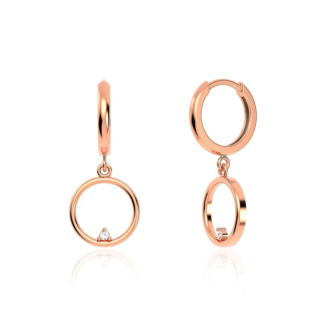 Small Round Frame Rose Silver Earrings