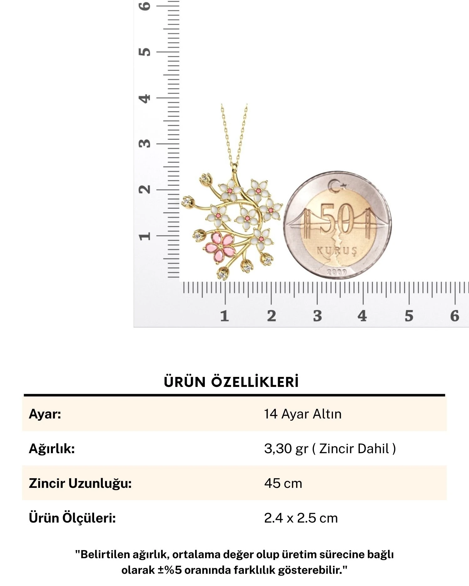 Kiraz Çiçeği Sakura 14 Ayar Altın Kolye