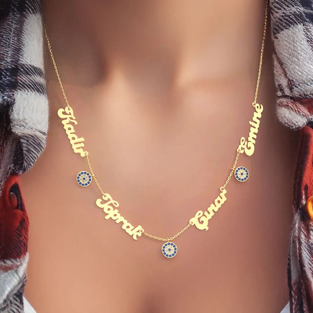 Personalized Evil Eye Four Personalized Silver Necklace