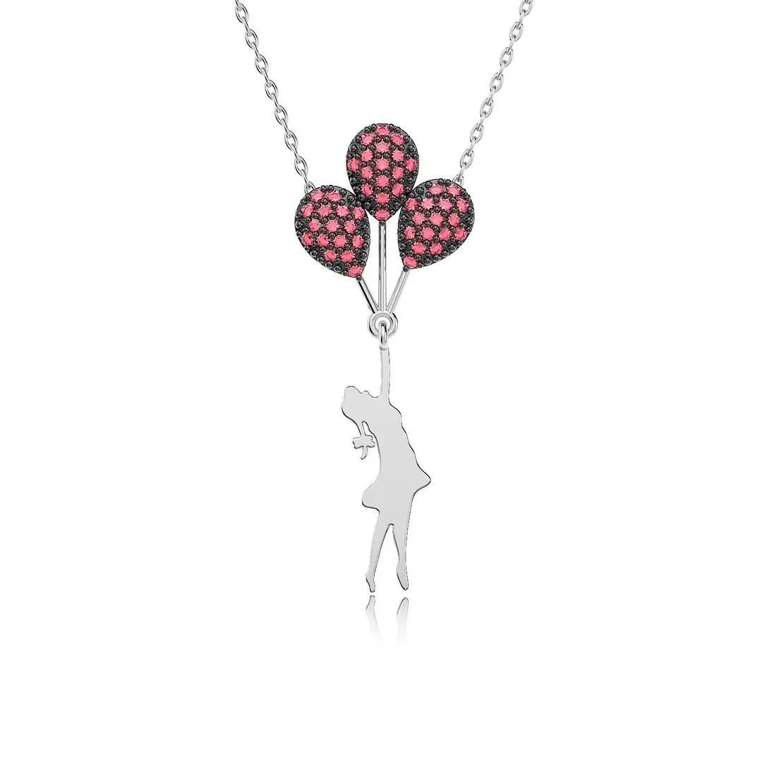 Red Balonlu Kız White Silver Necklace