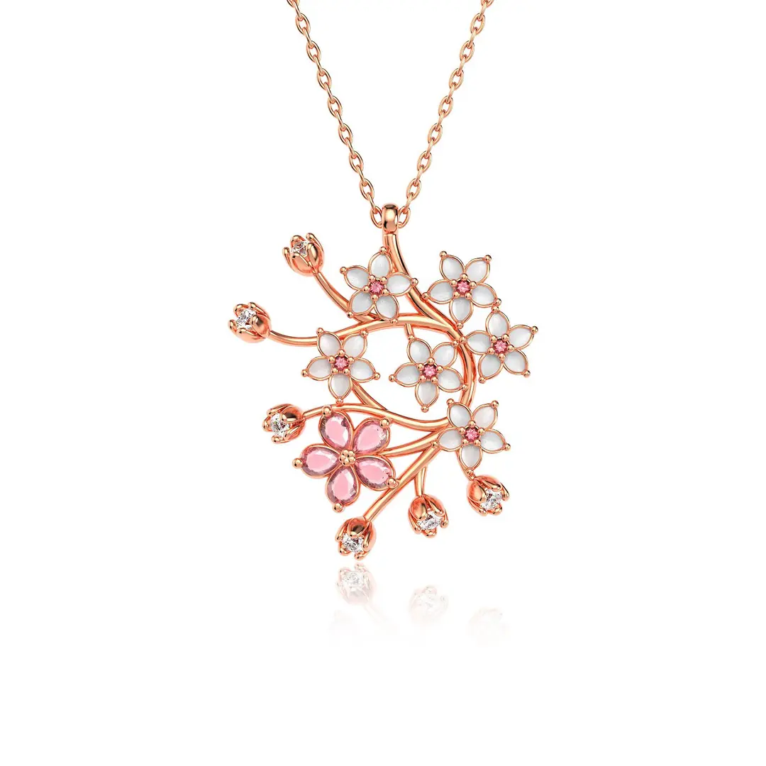 Kiraz Flower Sakura Rose Silver Necklace