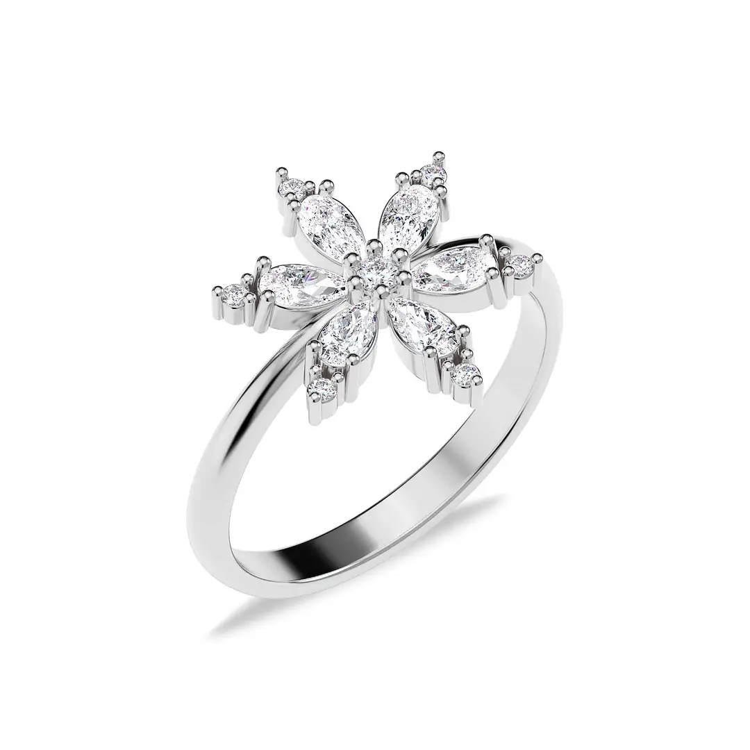 Lotus Flower White Silver Ring