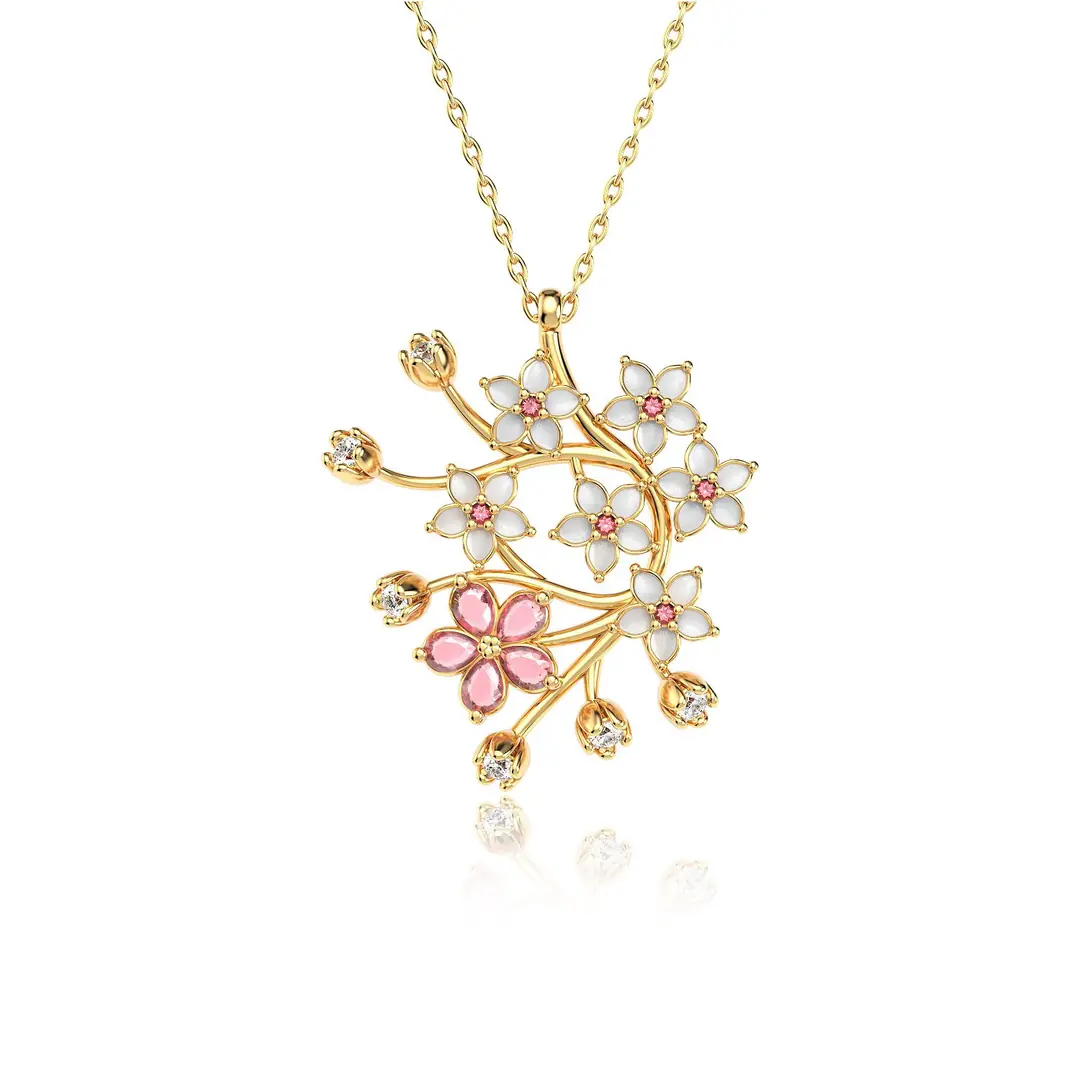 Kiraz Flower Sakura Gold Plated Silver Necklace