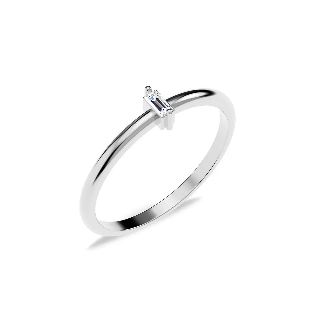 Mini Baguette White Silver Ring
