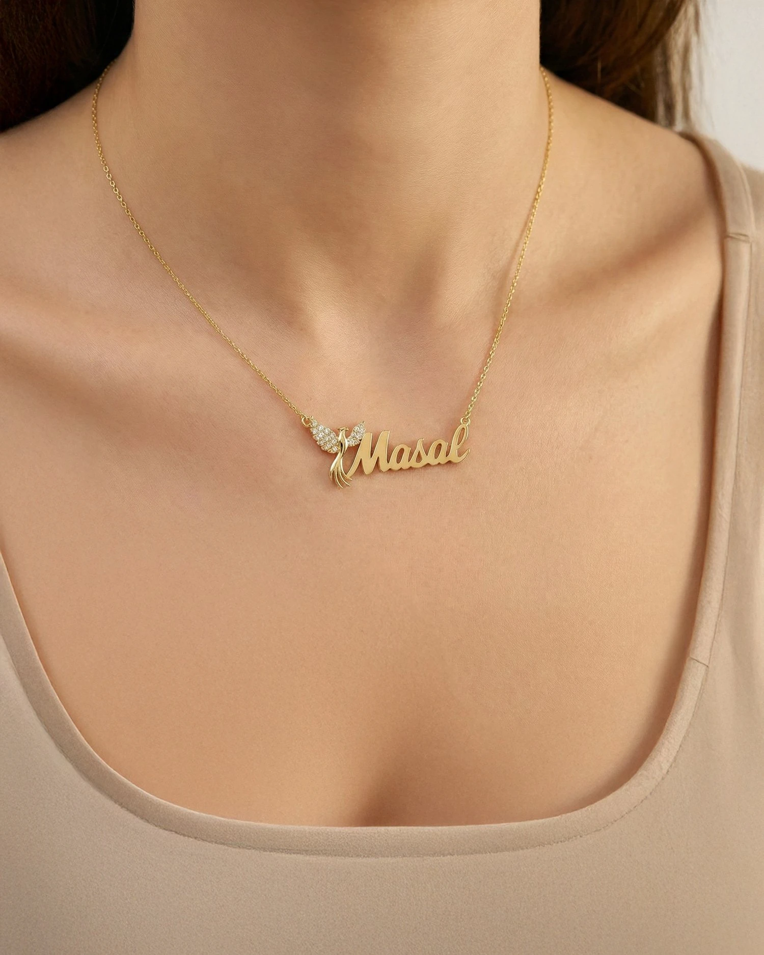 İsimli Anka Kuşu 14 Ayar Altın Kolye