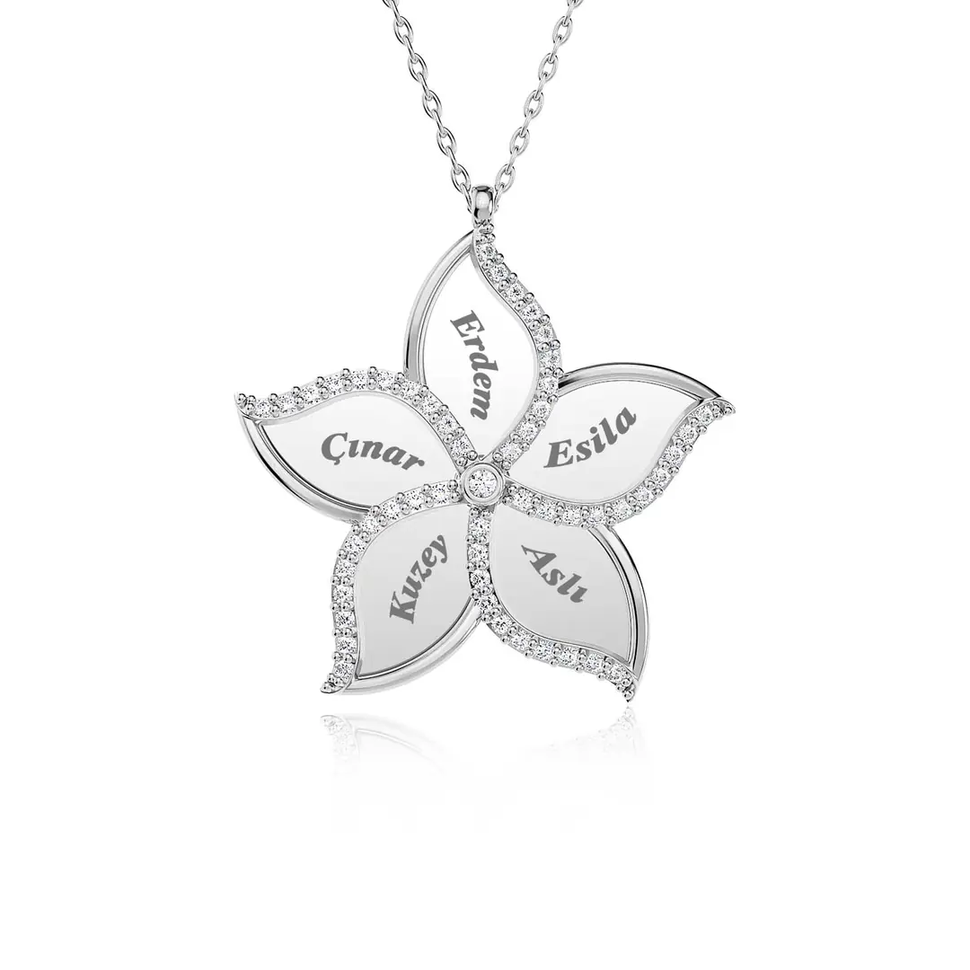 Personalized 5 Personalized Yasemin Flower White Silver Necklace