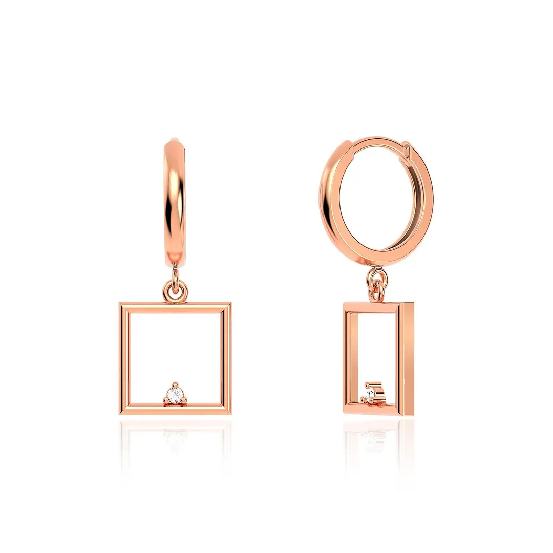 Small Square Frame Rose Silver Earrings