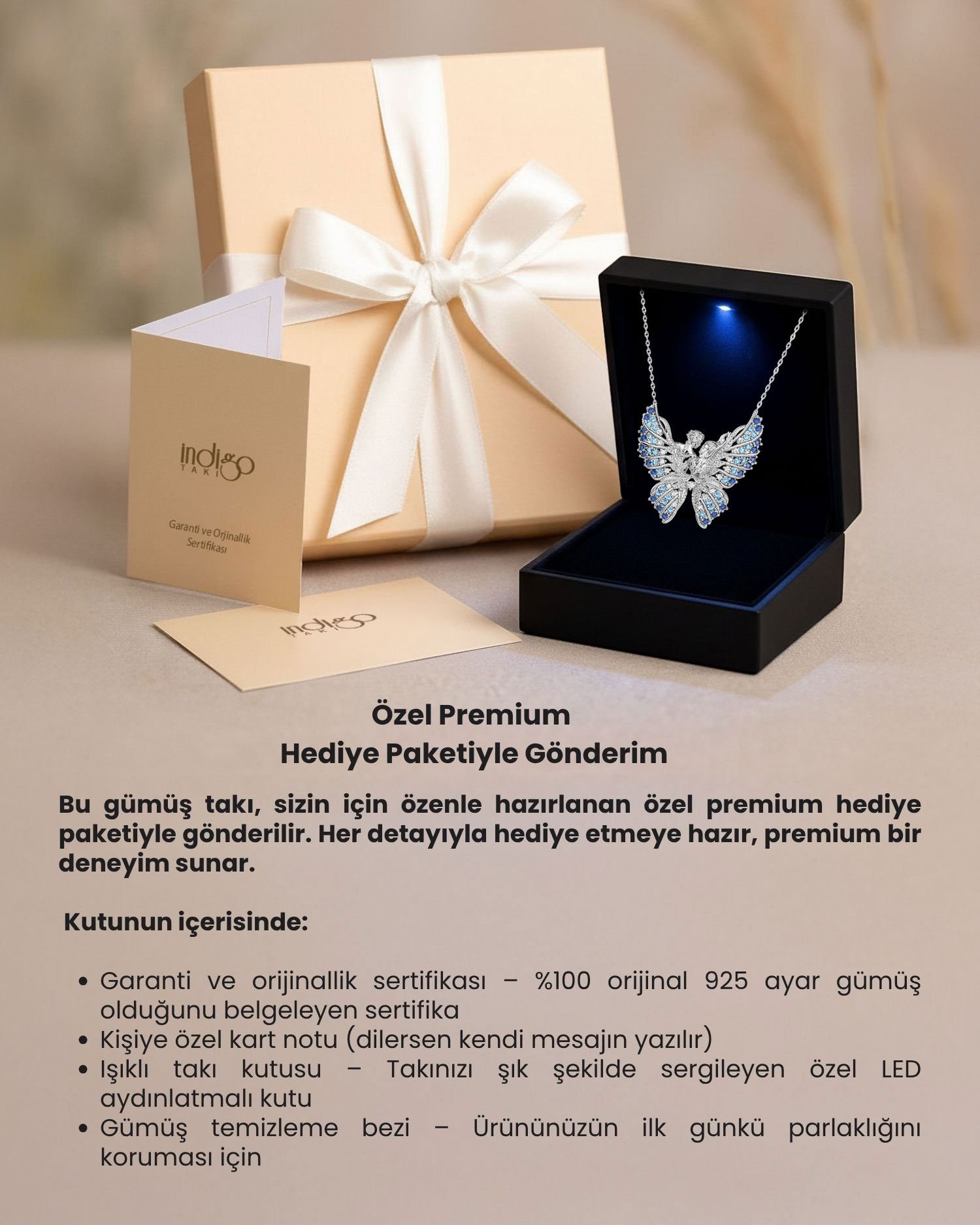 Kelebeğin Rüyası Premium Hediye Kutulu Gümüş Kolye