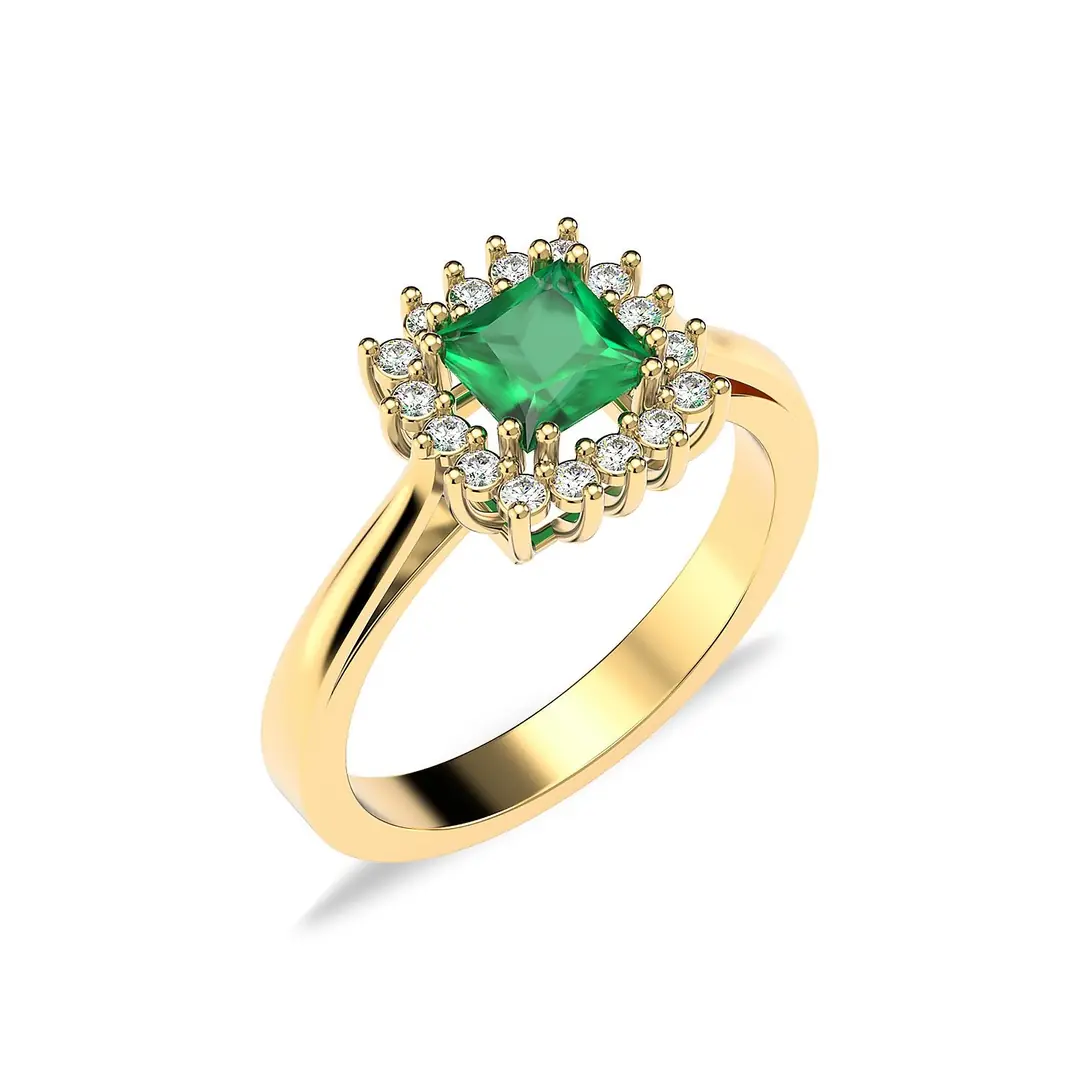 Square Green Stone-set Anturaj Diamond Mount Gold Plated Silver Ring