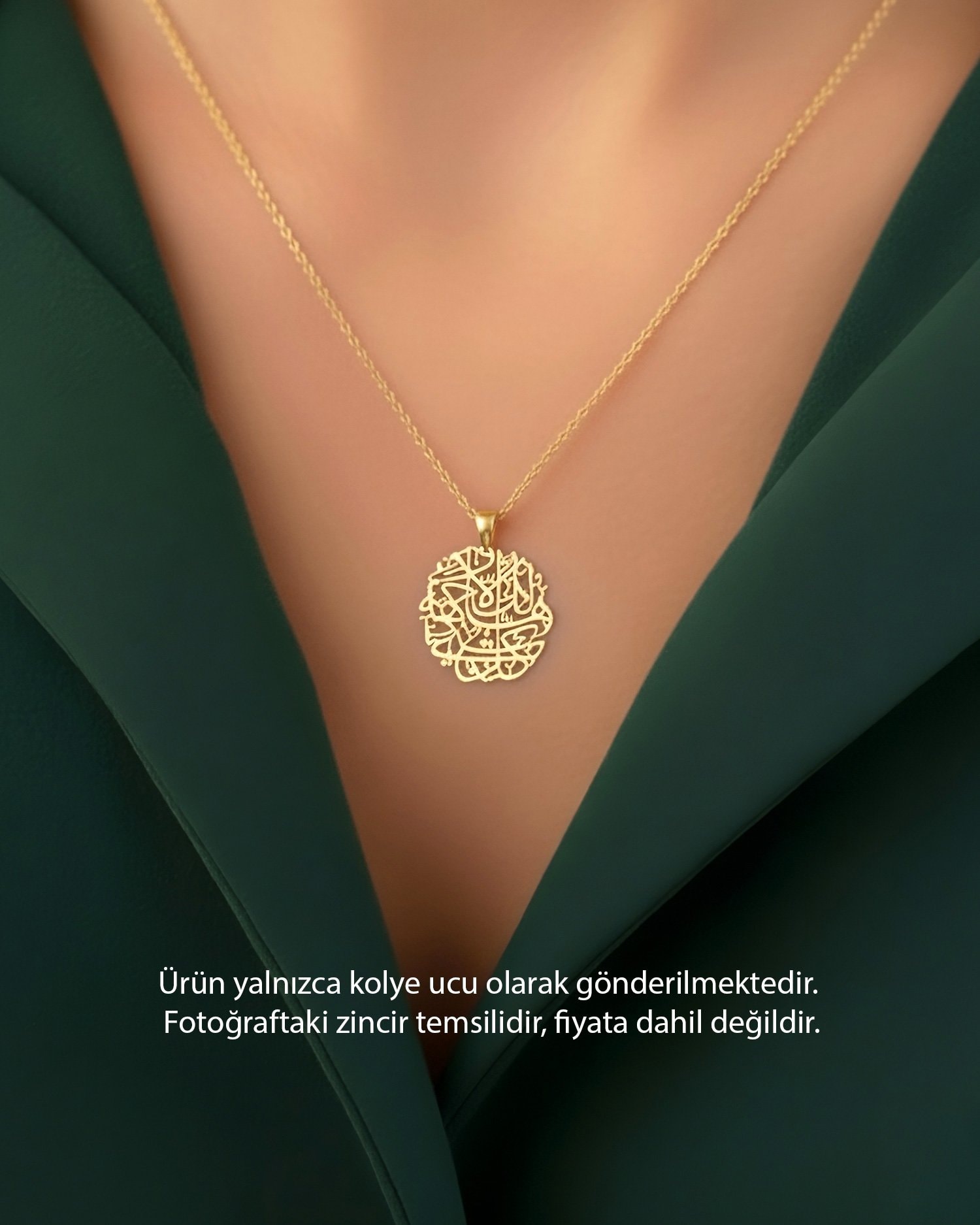 Maşallah Hat Sanatı Nazar Duası 14 Ayar Altın Kolye Ucu