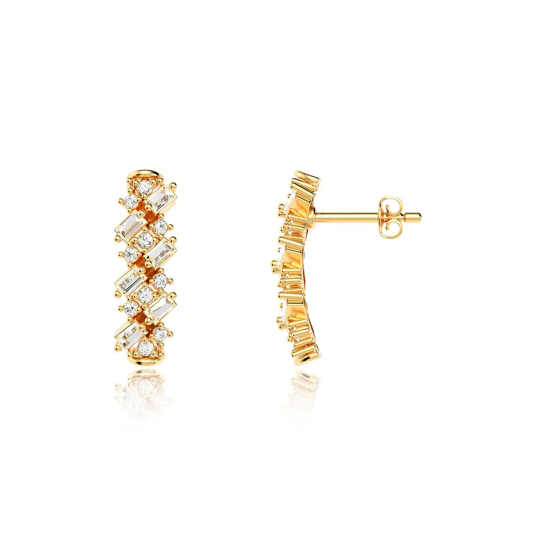 Mixed Baguette Stone-set Gold Plated Silver Earrings