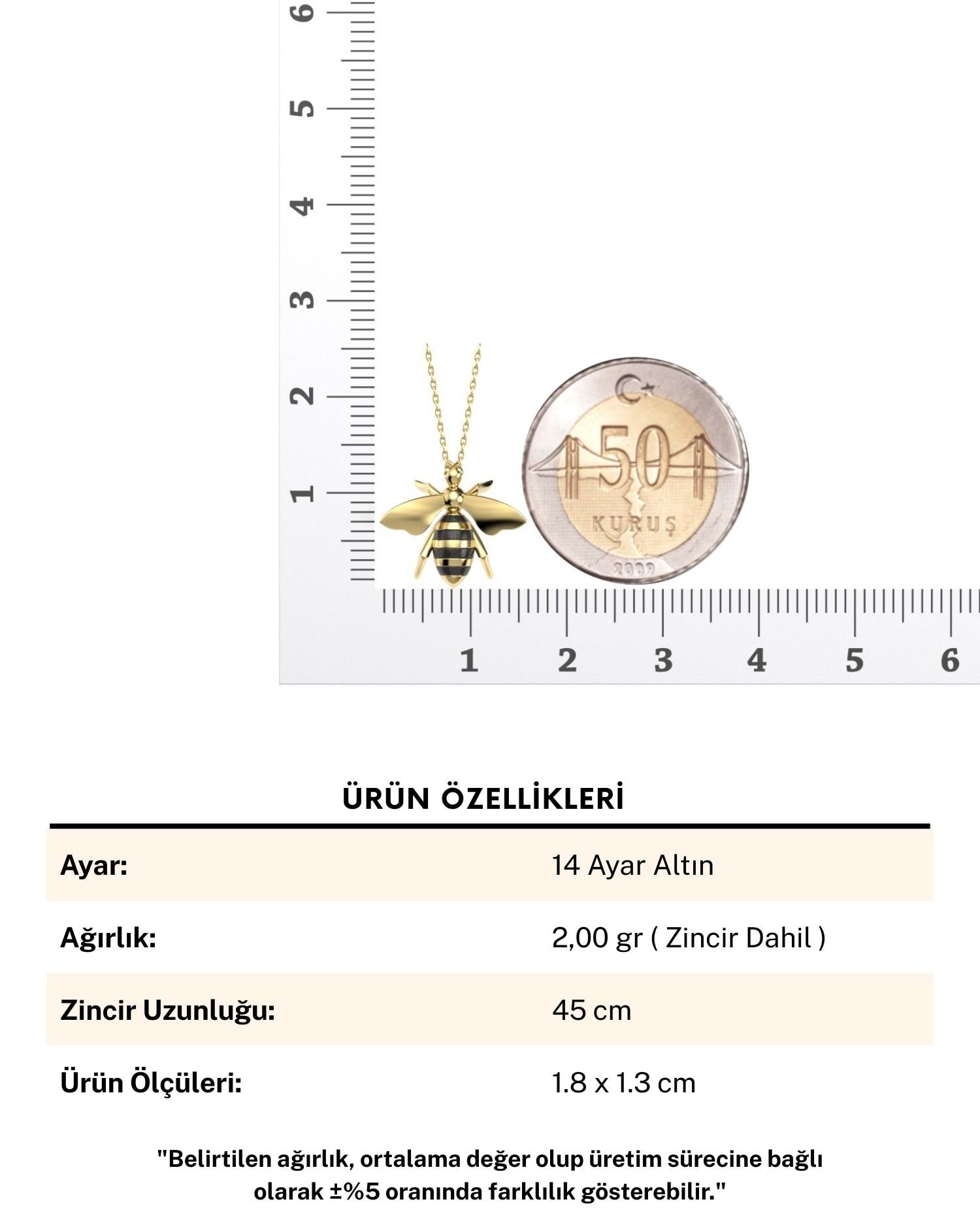 Mineli Arı 14 Ayar Altın Kolye