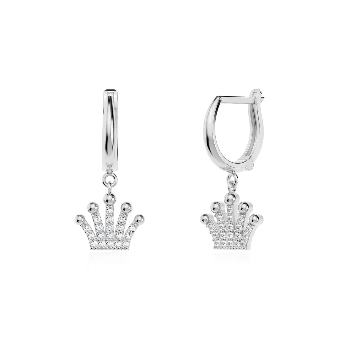 Small Kral Tacı White Silver Earrings