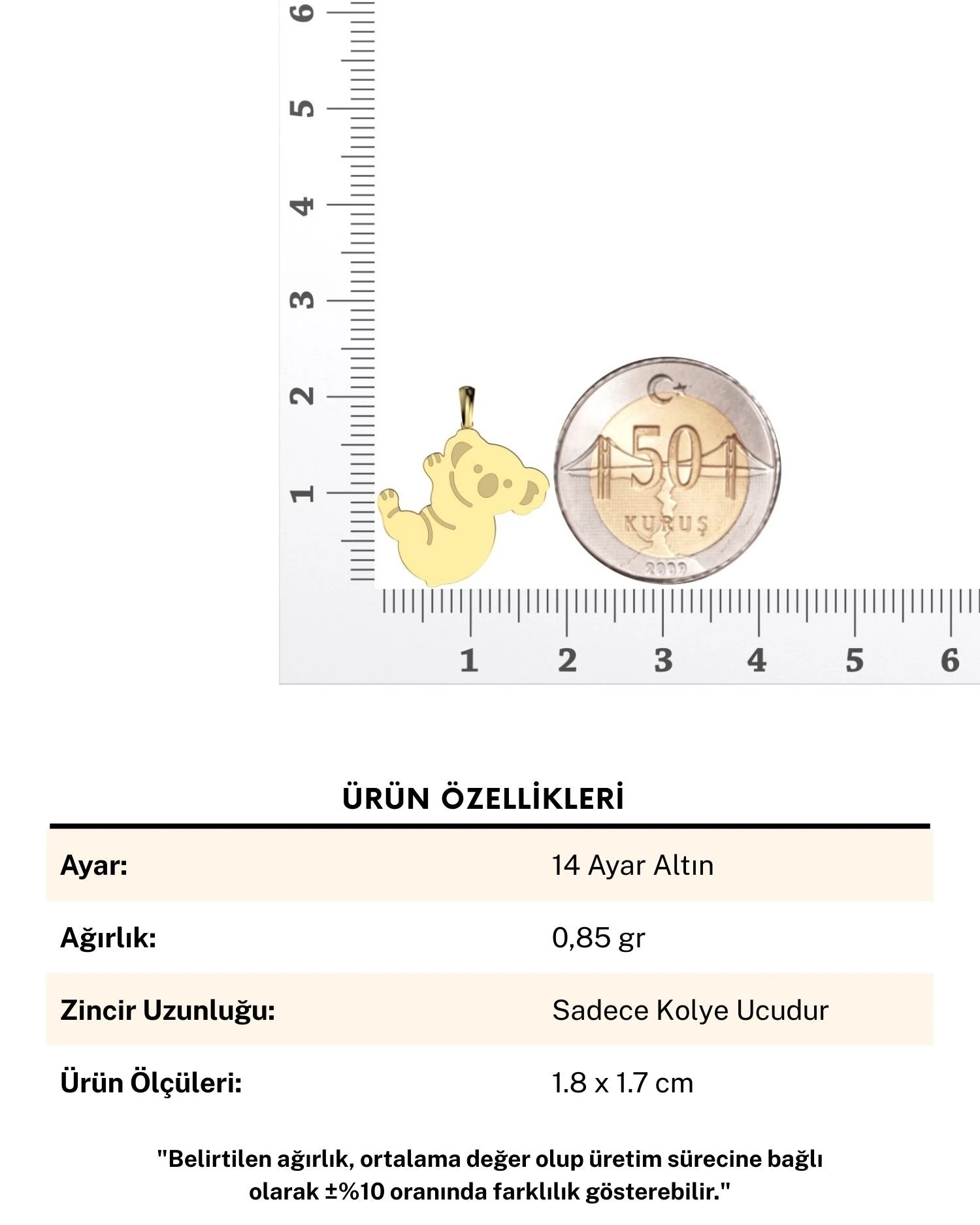 Sade Koala 14 Ayar Altın Kolye Ucu