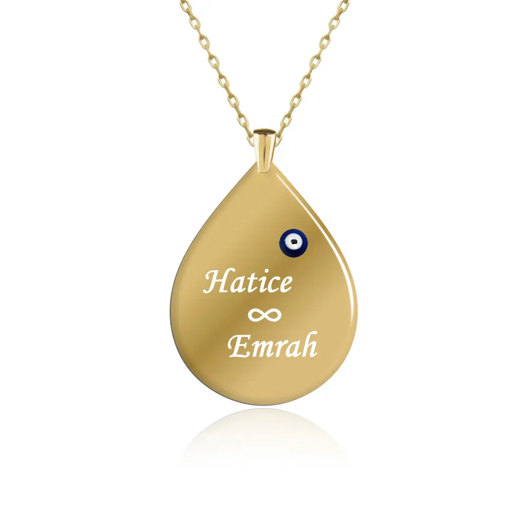 Personalized Evil Eye Drop Plaque Silver Necklace