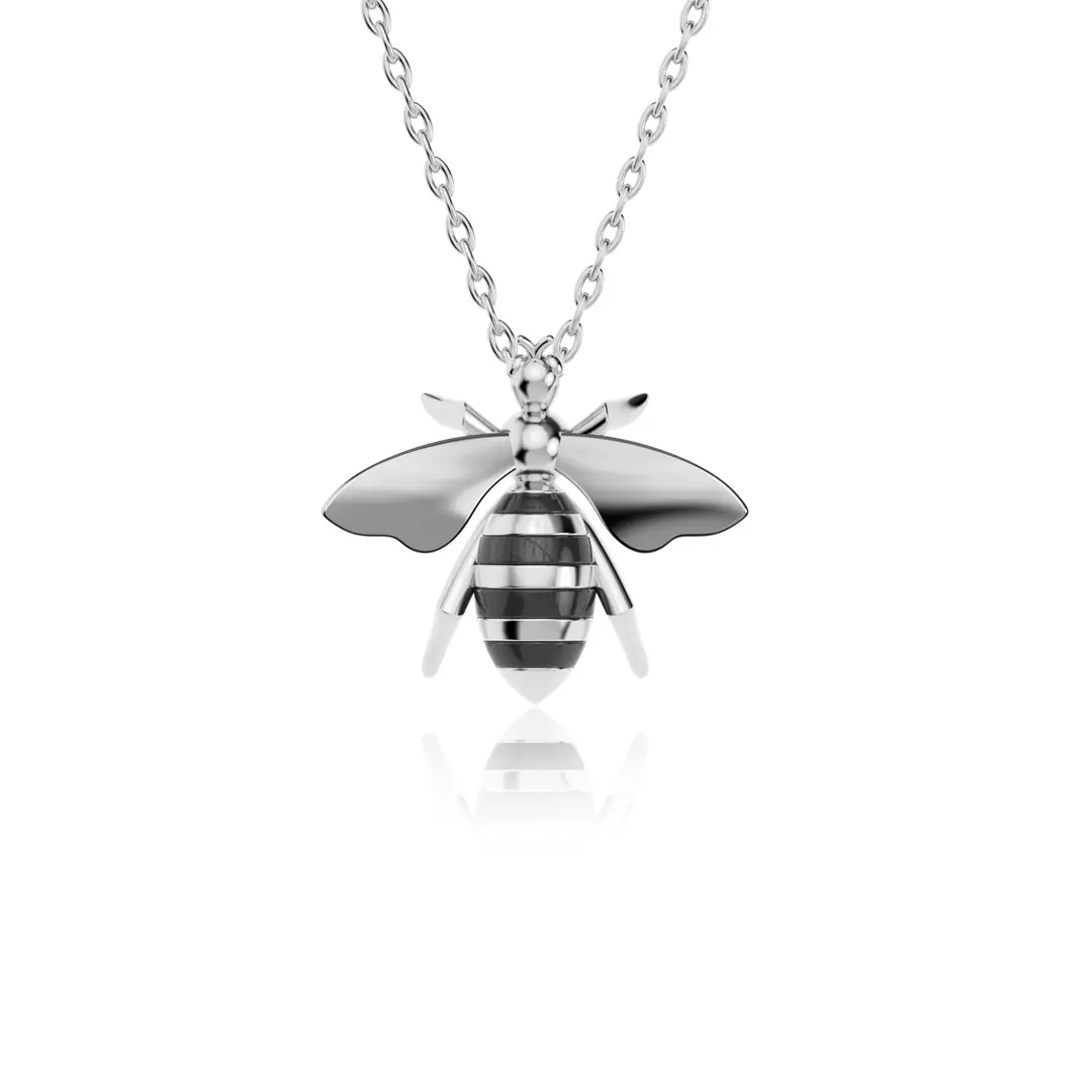 Enamel Bee White Silver Necklace