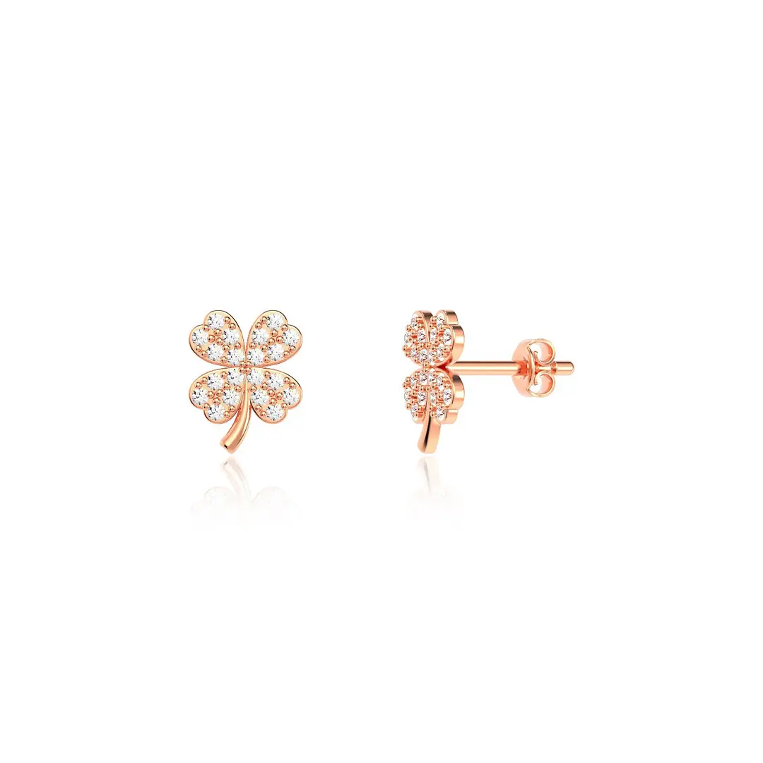 Small Clover Rose Stud Silver Earrings