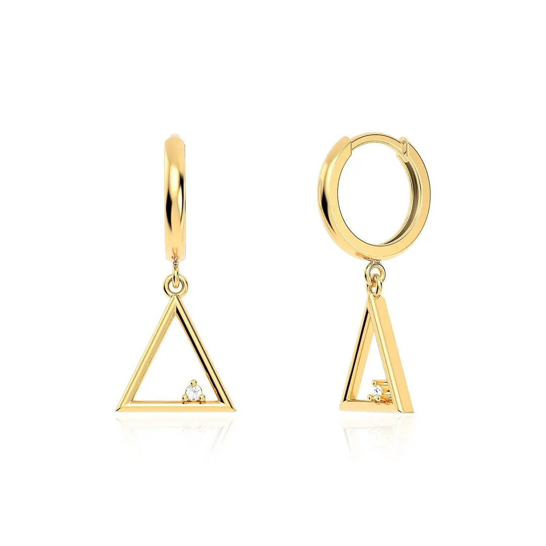 Small Triangle Frame Gold Plated Silver Earrings