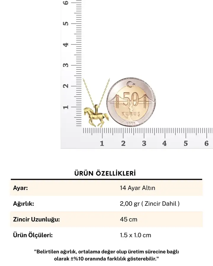 Sade Minik Koşan At 14 Ayar Altın Kolye