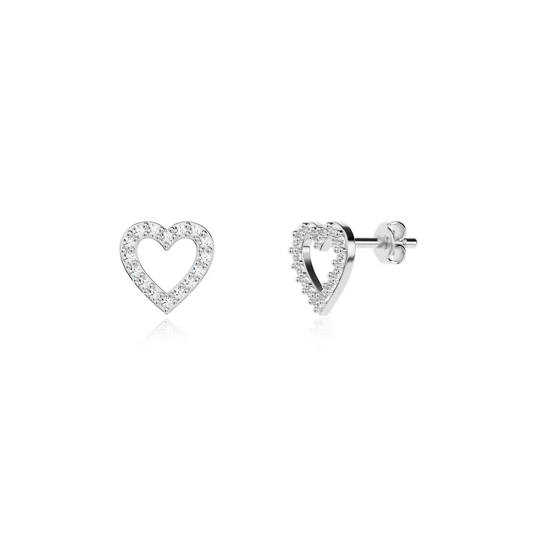 Small Heart White Stud Silver Earrings