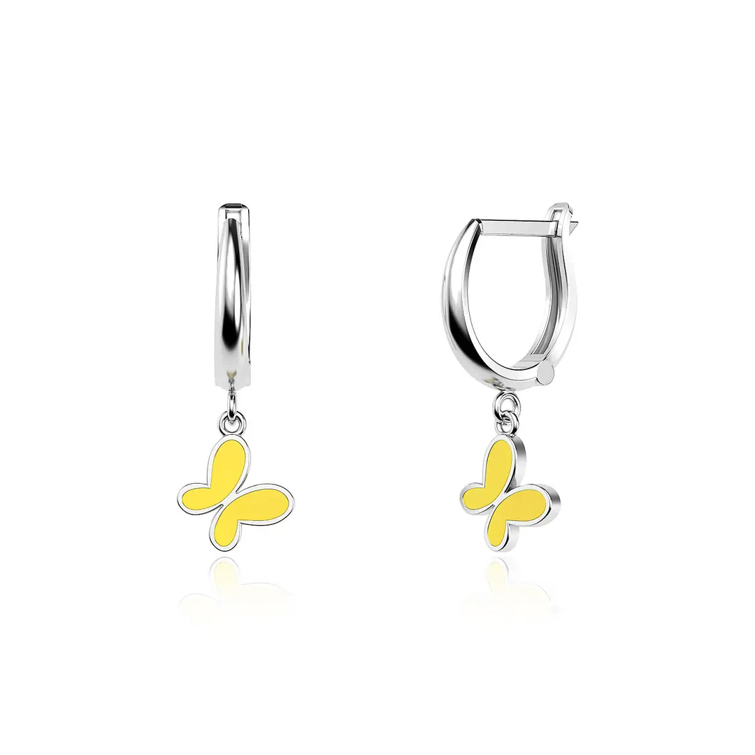 Enamel Butterfly White Silver Earrings