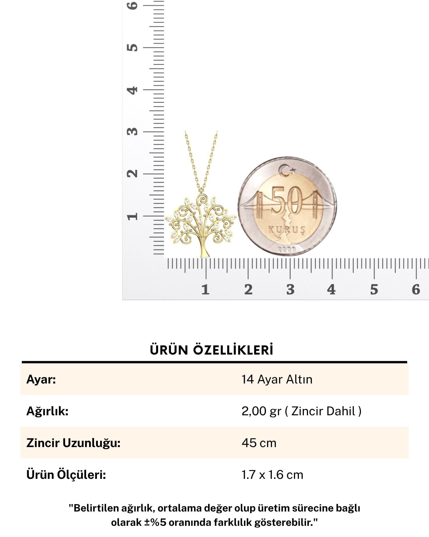 Küçük Taşlı Hayat Ağacı 14 Ayar Altın Kolye